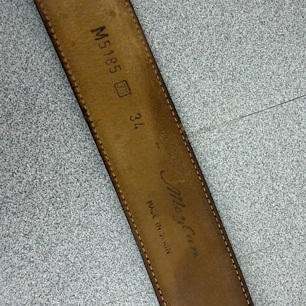 Mezlan Belt Mens 34 Brown Leather Dress Striped Texture Silver Buckle 1.25 *FLAW